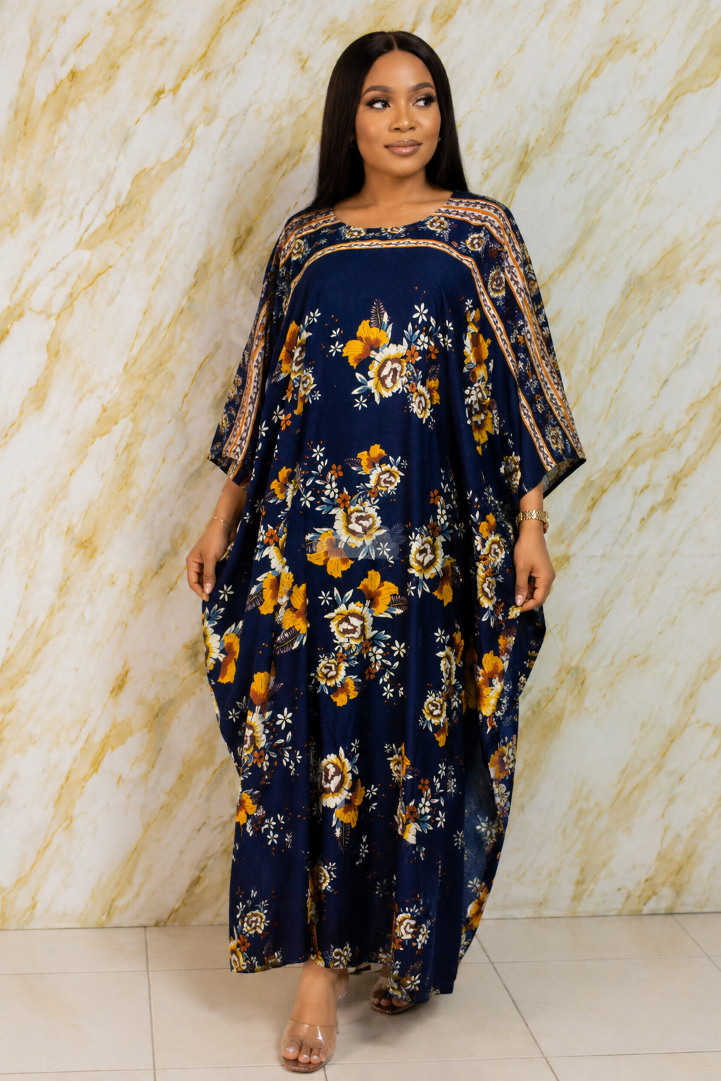 Elegant Chiffon Floral Kaftan Dress for Women – Free Size Maxi Gown