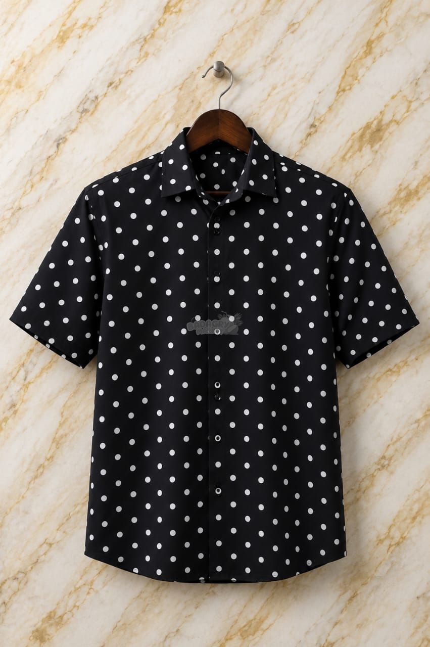 Stylish Black Polka Dot Short Sleeve Shirt for Men